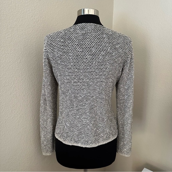 Eileen Fisher Linen Blend Jewel Neck Shaped Jacket Malibu Black Cream Sweater - Picture 7 of 11